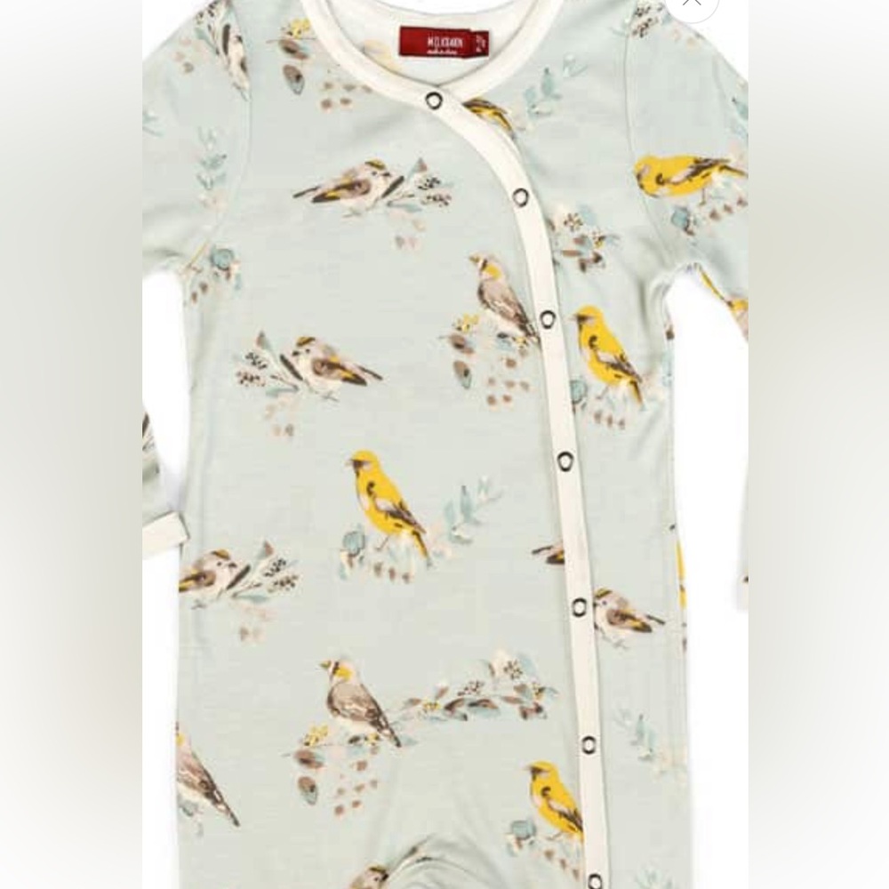 Milkbarn Blue Bird Bamboo Snap Footed Romper 3-6M